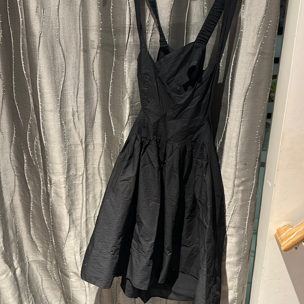Anthropologie Black short dress tie back open